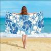 Hawaiianische Blau-Weiße Hibiskusblume Bedrucktes Strandtuch Schnelltrocknendes Sommer-Badetuch Geeignet für den Gebrauch am Meer und auf Reisen