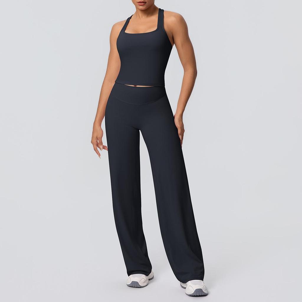 Brushed Lettering Racerback Sports Vest and Quick-Drying Yoga Pants Set