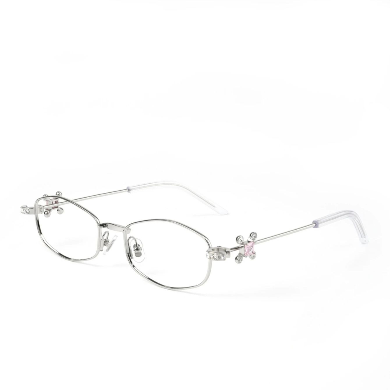 Neuestes Stilvolles Mit Diamanten Verzierter Für Damen ' s Personalisierter Stt Snap Brillenrahmen Reines Verlangen Rhombus Mehrwinkel-Legierung Verziert white
