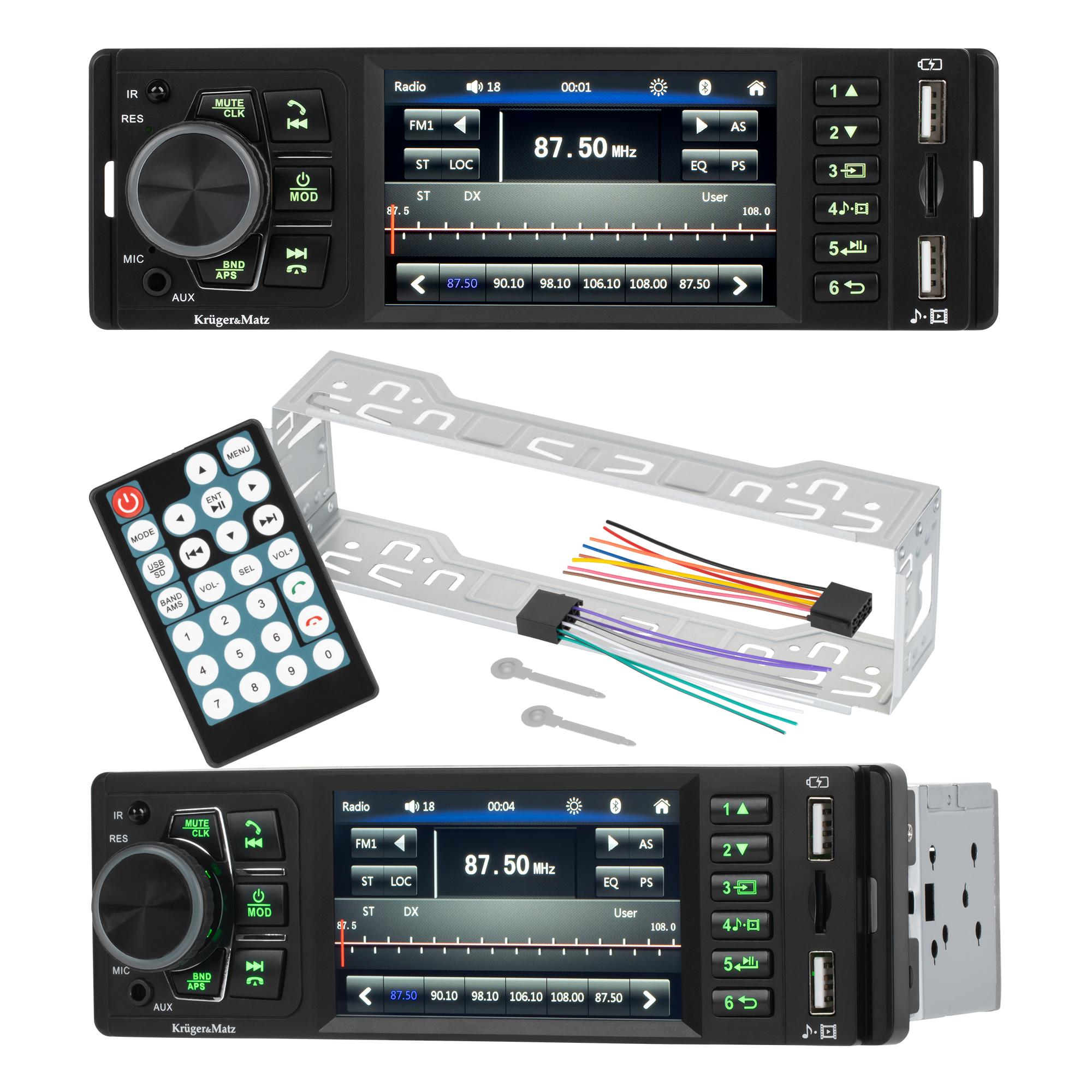 Autoradio Bluetooth Kruger&Matz 4” presa AUX per telecamera di retromarcia 1 DIN