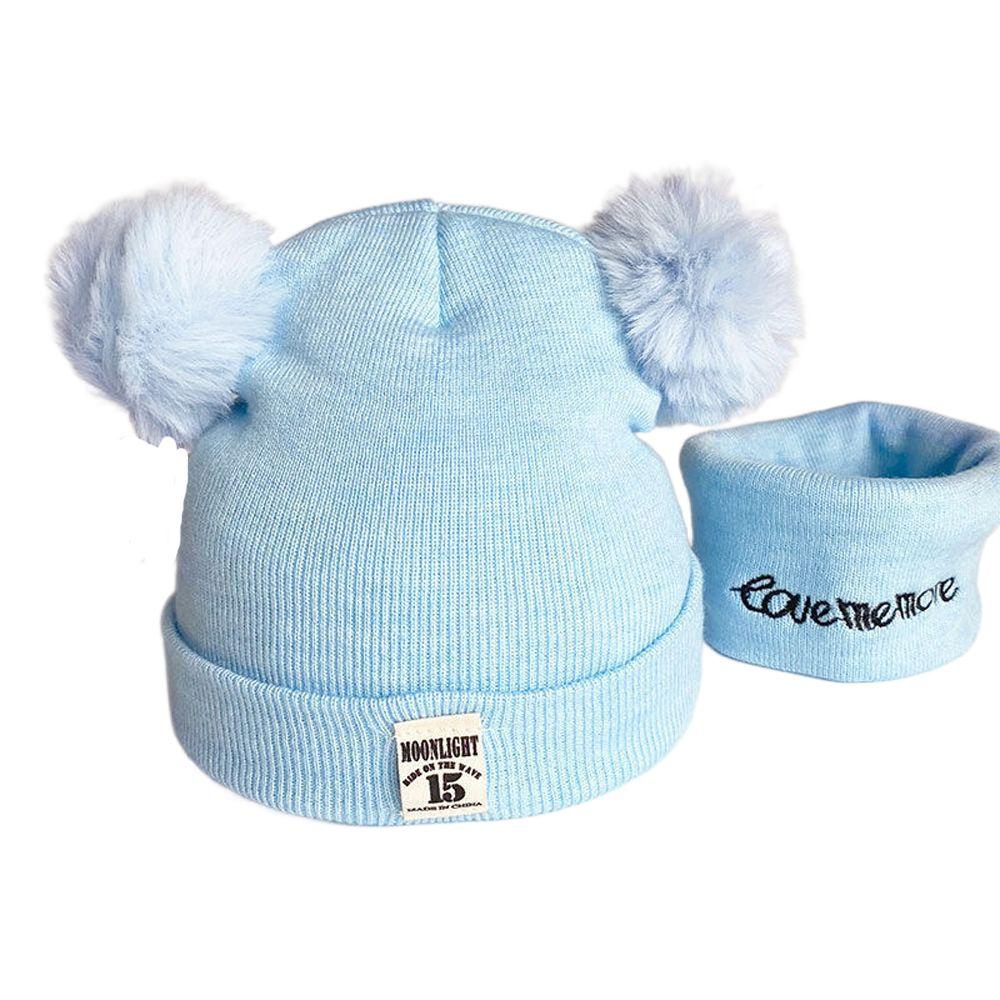 

Plush Ears Autumn Winter Lovely Beanie Hat Winter Hats Scarf Set Boy Girl Cap Infant Knitted Hat blue-A1
