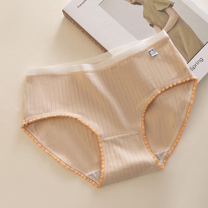 Women's Pure Cotton Underwear All Cotton Antibacterial Crotch Mid Waist Briefs Breathable Triangle Panties