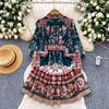 Women's Summer Dress Vintage Designer Print Mini Dresses Stand Collar Single Breasted Party Shirt Dress with Belt
