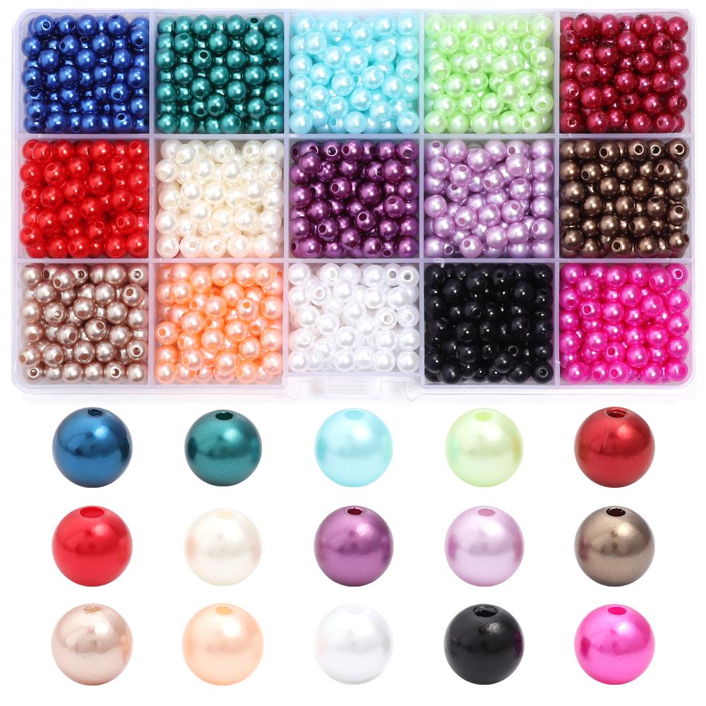 15 grids Mixed Round Imitation ABS Pearl Beads Box Acrylic Colorful Pearls DIY Beads Set  Jewelry Making Kits