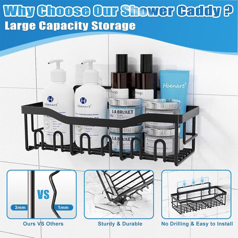 Selbstklebende Duschablage, rostfreier Bad-Organizer aus Edelstahl mit großer Kapazität, keine Bohrregale für die Aufbewahrung im Badezimmer