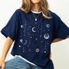 Celestial Moon Phase T-Shirt, Astronomy Graphic Tee Oversized Women's Round Neck Printed T-shirt