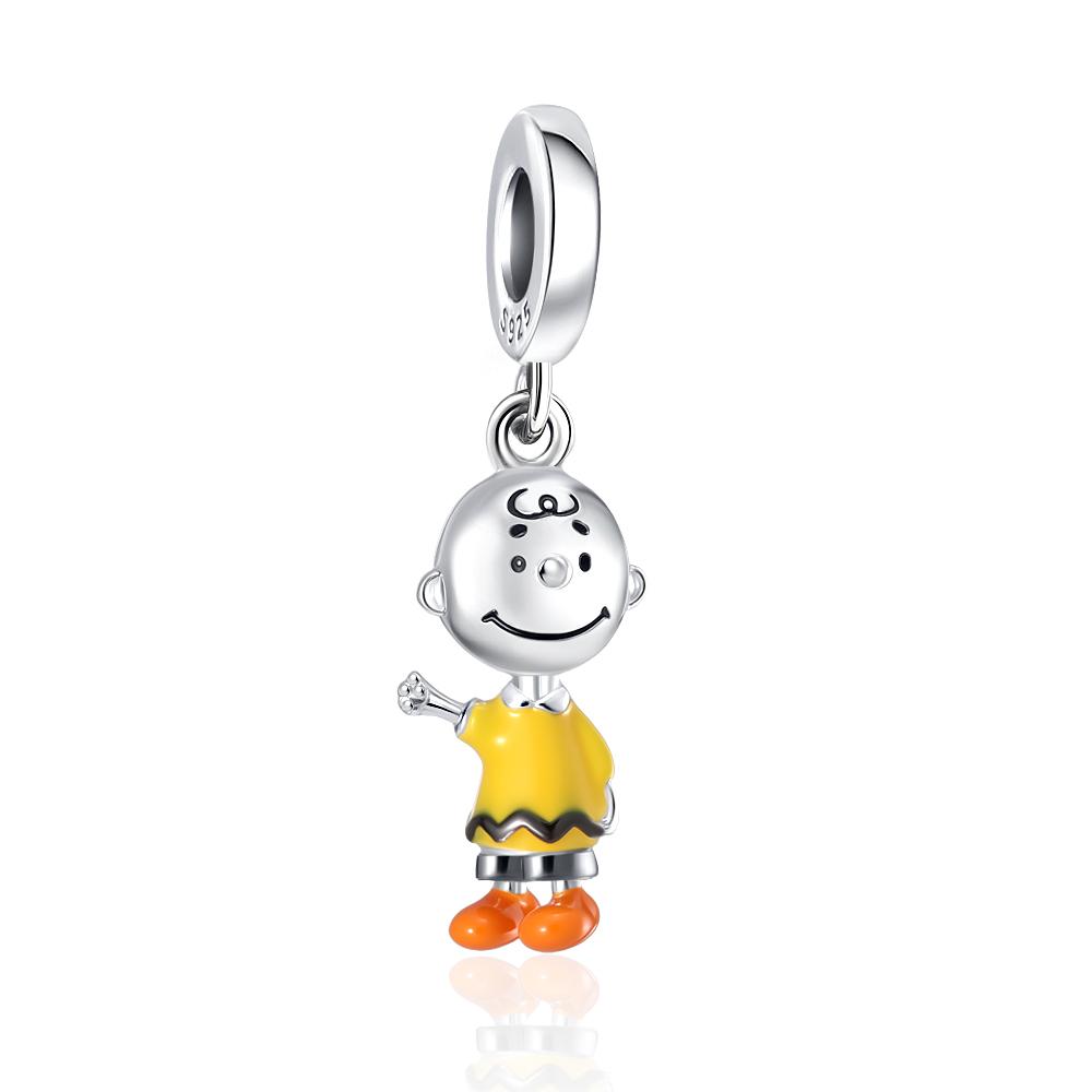 MINISO NPEANUTS@ Snoopy Charlie Brown Linus Van Pelt Peppermint Patty Pendant Original 925 Silver Charm Fit Bracelet For Women