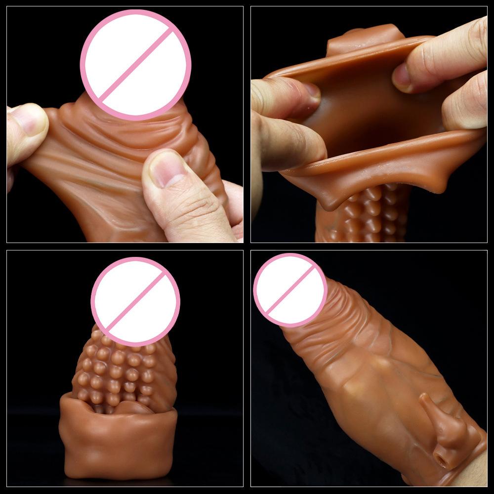 Male Penis Condom Extended Enlarged  Hollow  and Thickened Glans Condom for Sexual Pleasure  Silicone Long-lasting Penis Condom