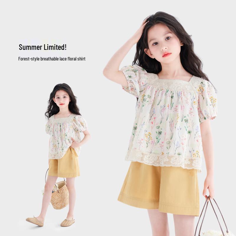 Tutuxiaoxiang Girls  Lace Floral Short Sleeve Doll Shirt 130