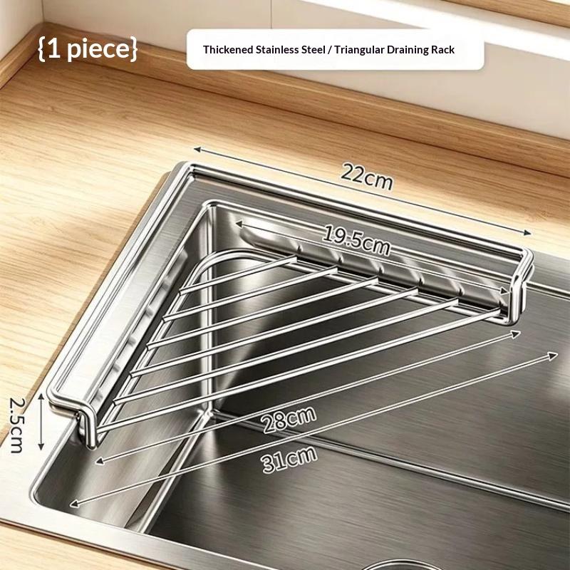 Dreieckiges Spülbecken-Abtropfgestell Edelstahl Spülbecken-Caddy Organizer Abflussbar Große Kapazität Multifunktionaler Küchenspülbecken-Organizer