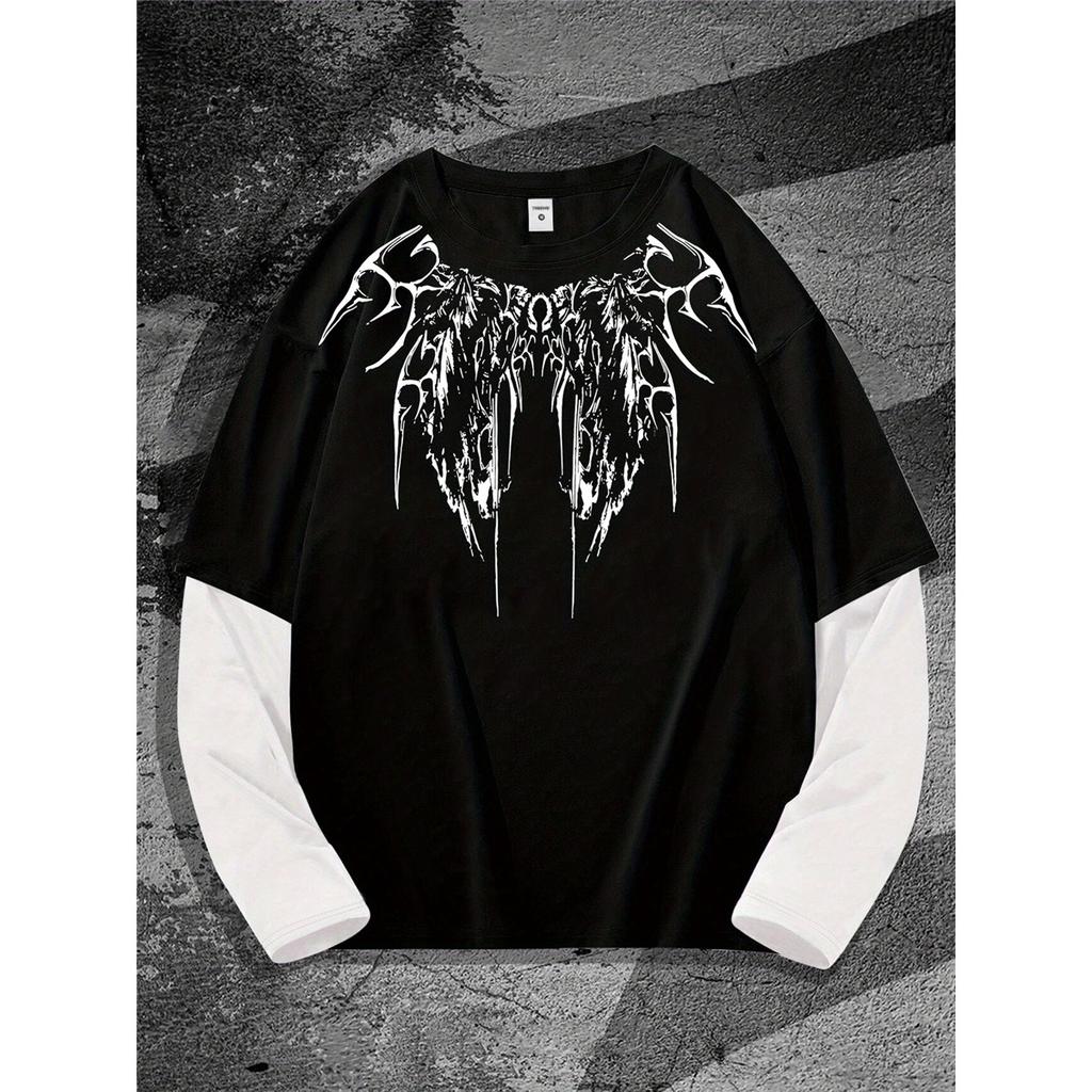 Y2K High Street Hip-Hop Dark Style Print Long-Sleeve T-Shirt, a Trendy Casual Style for Everyday Wear, Perfect for Street Fashion Enthusiasts