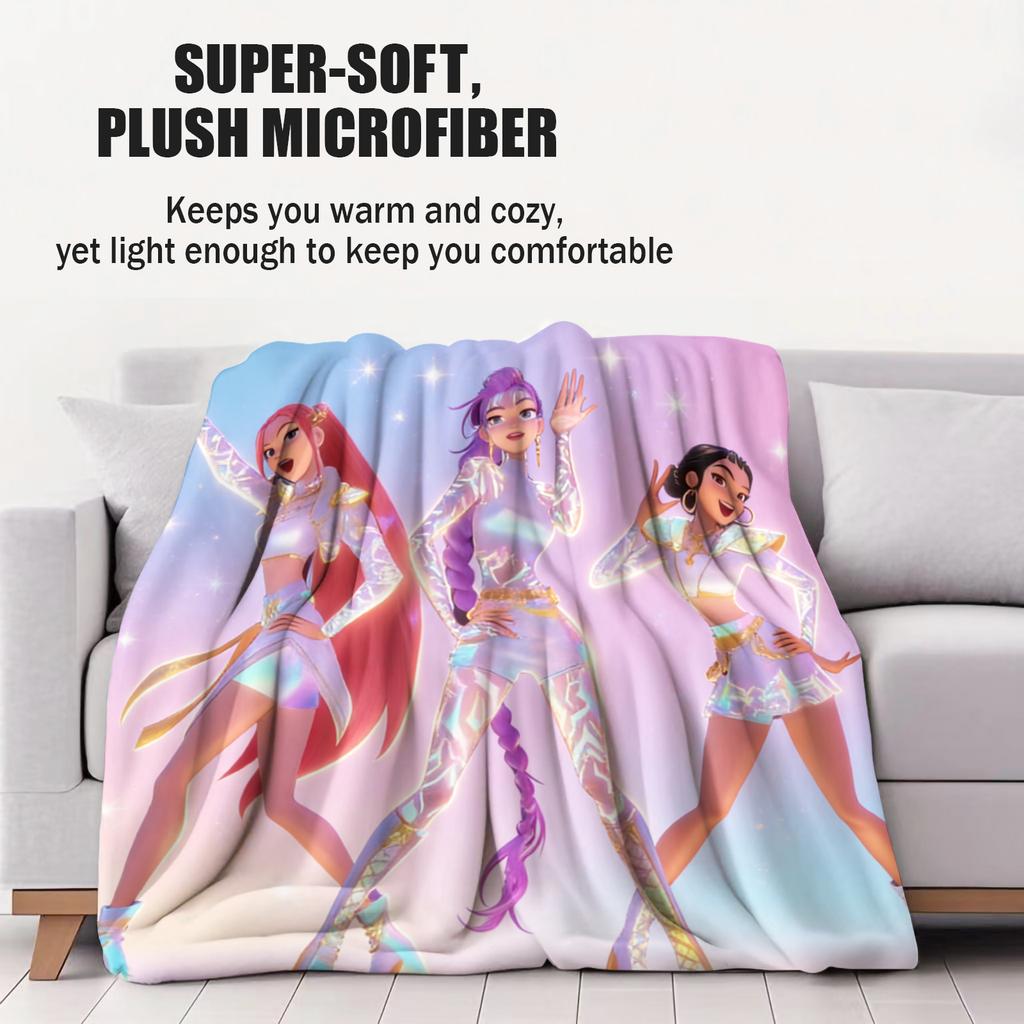 K-Pop Throw Blanket Lovely Rumi Mira Zoey Printed Fleece Blanket for Adult Quality Super Warm Blanket for Travel Picnic Home