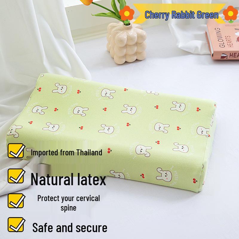 Thailand Latex Pillow Core for All Seasons – Cartoon Design with Cotton Knitted Pillowcase for Students and Babies