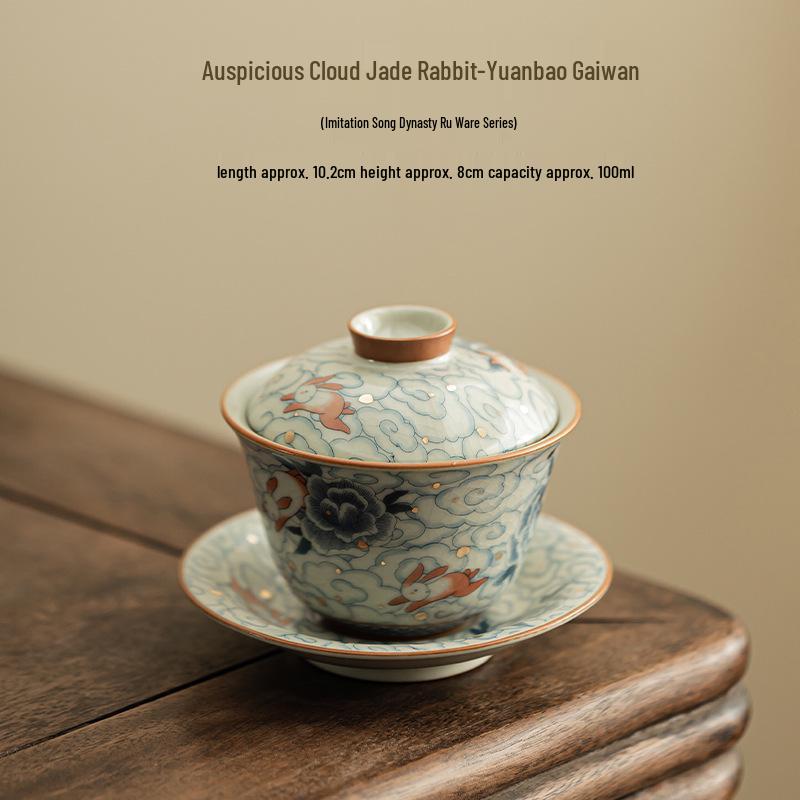 

Благоприятный нефритовый чайник гайвань с кракелюрной глазурью - Жаростойкая чайная пиала из жу-ской керамики с крышкой.