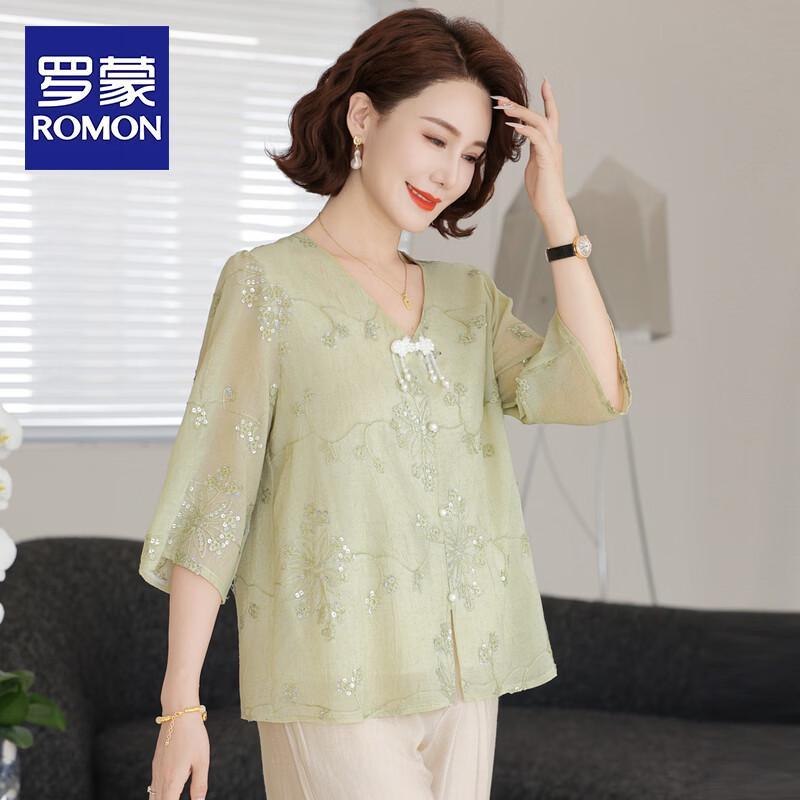 ROMON Elegant Chinese Style Summer Blouse for Senior Women XXL