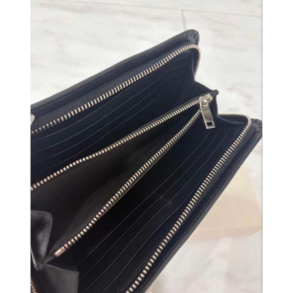 Used SAINT LAURENT Long wallet Round zipper Black Leather