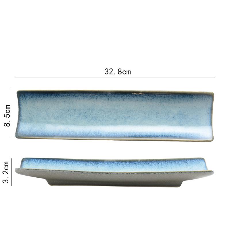 Ceramic Kiln Sushi Plate Flat Cake Dessert Plate Japanese Sashimi Long Plate Cold Dish Flat Plate