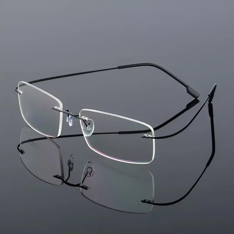 Ultralight Frameless Eyeglasses Titanium Alloy  Glasses Frame Men High Quality Super Stretch Metal Temple Eyeglasses Frame