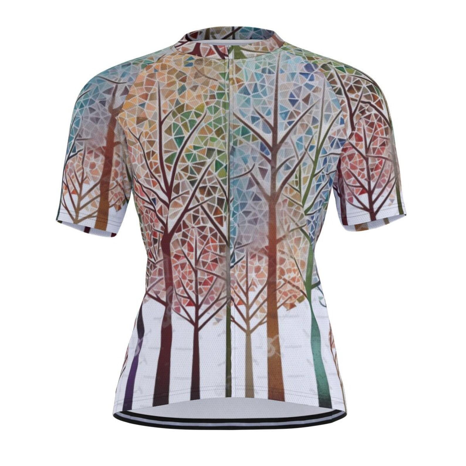 Stained Forest Cycling Jersey – Men s Fitted Mosaic Tree Bike Shirt – Artistic MTB & Road Gear L