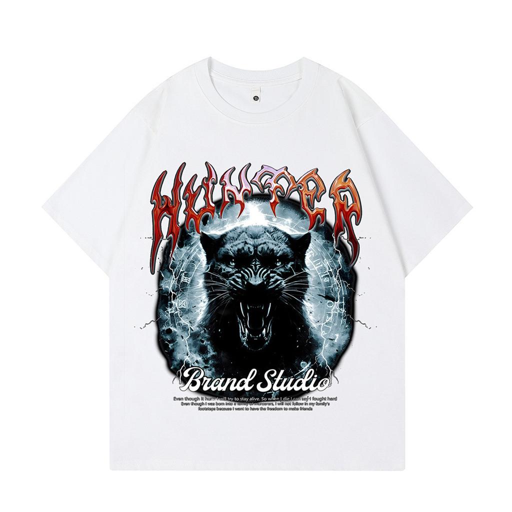 Heavy Weight Cotton Short-Sleeved T-Shirt High-Quality Digital Direct Injection Printing Half-Sleeved Washed Vintage T-Shirt