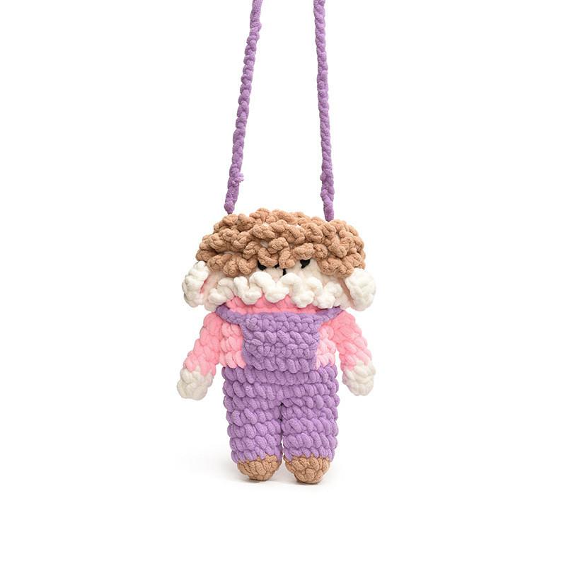 Cute And Quirky Cartoon Knitted Shoulder Bag For Kids Ideal For Daily Use In Purple And Yellow