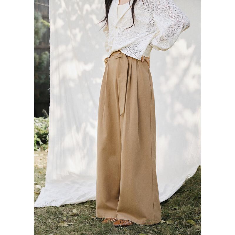 MiXiu Damen High-Waist Hose mit Gürtel und weitem Bein, lässig