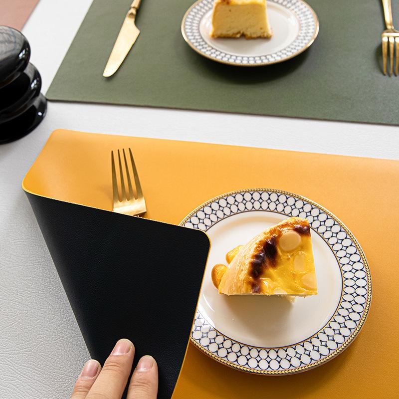 Double-Sided Solid Color PU Leather Placemat Waterproof Oil-Proof Disposable Western-Style Placemat Solid Color Household PVC Anti-Scald Placemat