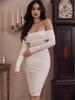 2025 Europäisches und Amerikanisches Damen Unifarbenes Off-Shoulder Schmal geschnittenes Partykleid