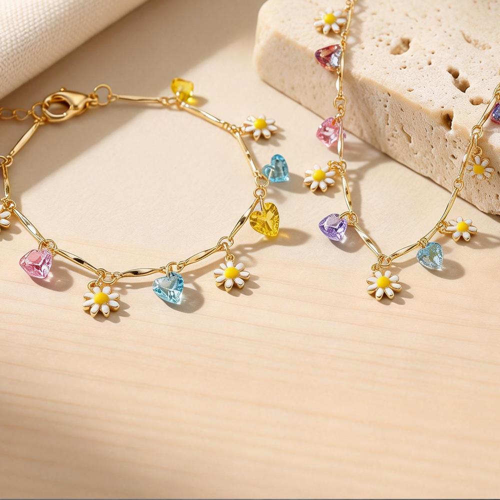 Summer Colorful Flower Bracelet Necklace for Women 18K Gold Plated Chain Bracelets Necklaces Bohemia Jewelry Gifts