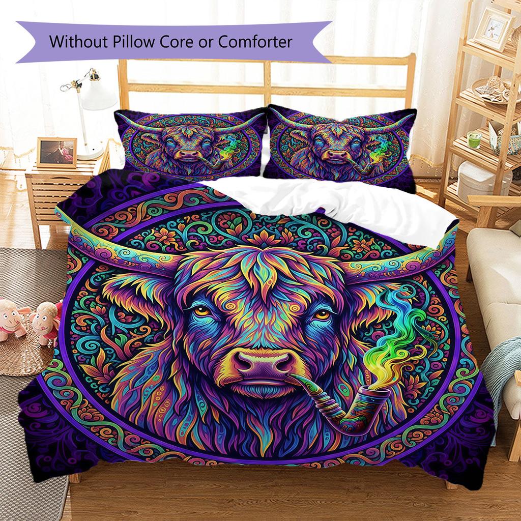 Psychedelic Animals Pattern Bedding Quilt Set Quilt Cover Pillowcase Home Decoration Birthday Gift (1 * Duvet Cover + 2 * Pillowcase, Without Core)