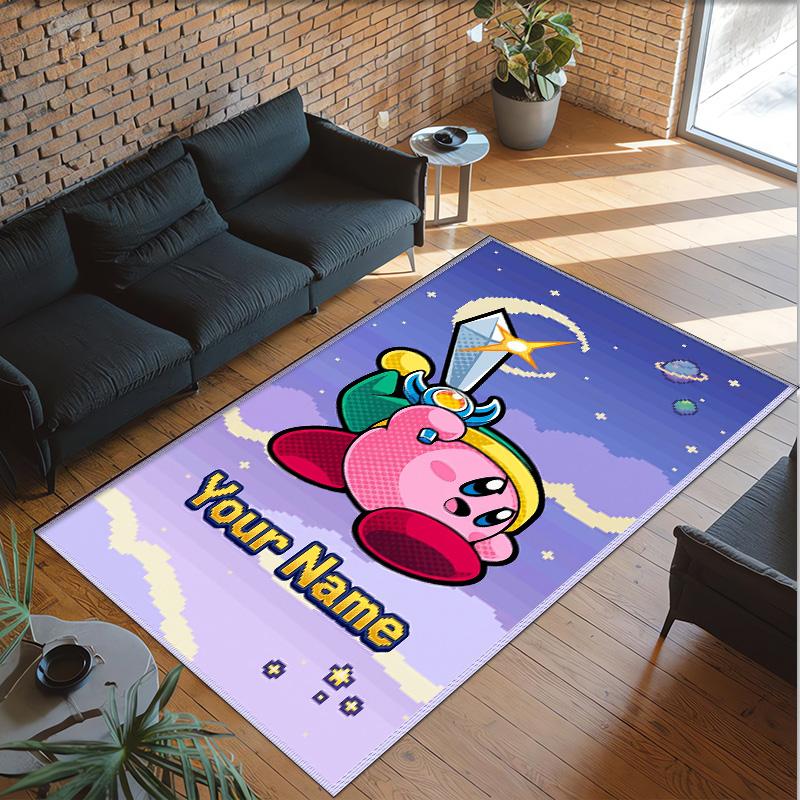 Personalized Crystal Velvet Carpet Custom Name Text,Kirby Anti Slip Area Rug For Home Decoration