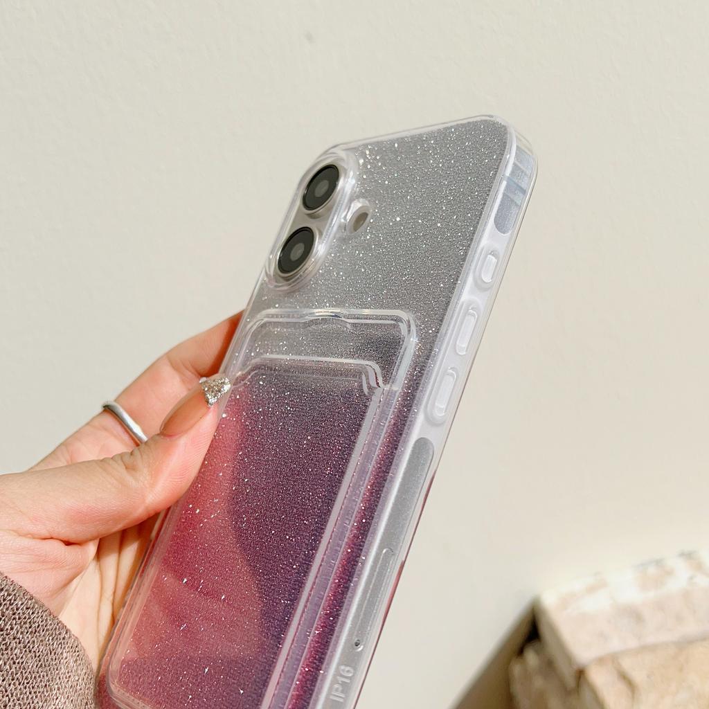 Crossbody Lanyard Strap Card Holder Glitter Gradient Case For iPhone 16 15 14 Pro Max Plus 12 13 Mini 11 7 8Plus XR XS Max Cover