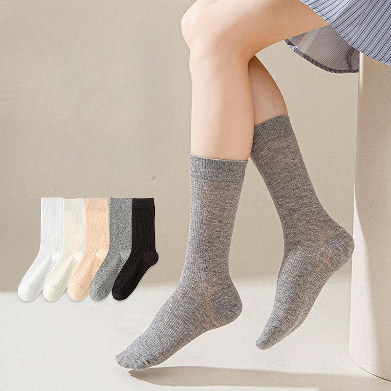 Women's Summer Thin Pure Color Mesh Breathable Sweat Absorbing Tube Stack Cotton Socks