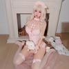 Open Crotch Jumpsuit Sexy Lingerie Cute Pearl Sweet Heart Halter Bodysuit Set Kawaii Bow Cosplay Maid Costume Women's Charm Pink