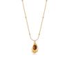New Irregular Maillard Tiger Eye Necklace with Titanium Steel Plated 18k Gold, Versatile Style Sweater Chain with Collar Bone for Women