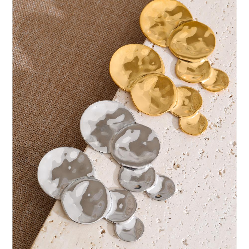 Yhpup Stainless Steel Metal Round Big Stud Earrings PVD Plated Waterproof Daily Versatile Casual Statement Jewelry Wholesale