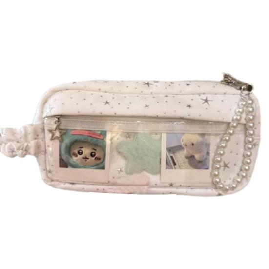 Pencil Case Star Design Extra Large Capacity Zipper Closure Pencil Pouch with DIY Storage Transparent Window School Supplies