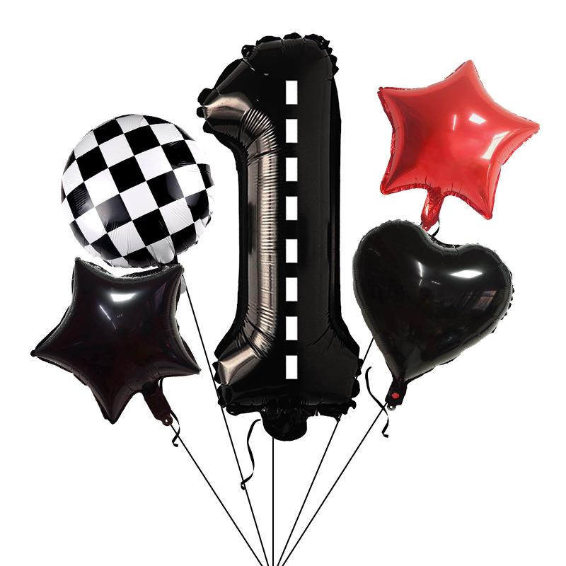 Racing Theme Balloon Bundle Black Textured Aluminum Film Digital Birthday Set Venue Background Arrangement