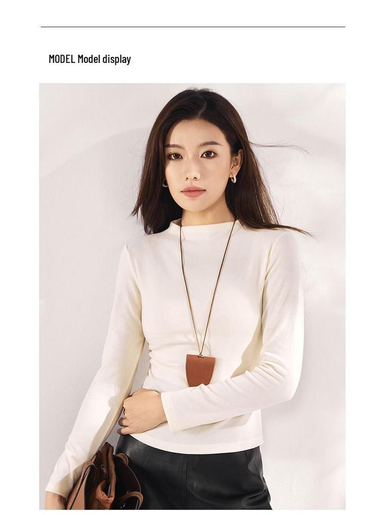 Women's Slim-Fit Tencel Wool Knitted Long Sleeve High Neck Shirt