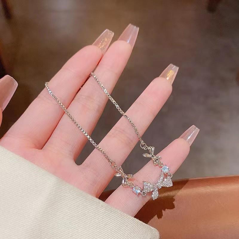 Sparkling Small Flower Zircon Pull Bracelet Women'S Cherry Blossom Diamond Niche Versatile High-End Accessories Hand Jewelry