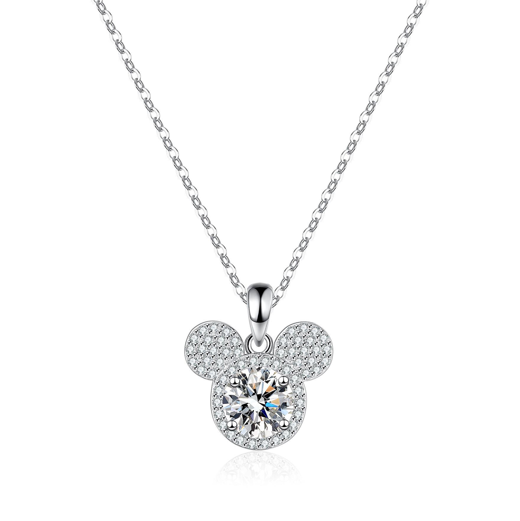 S925 Sterling Silver Mickey Moissanite 1 Carat Pendant Necklace for Women S925 Silver