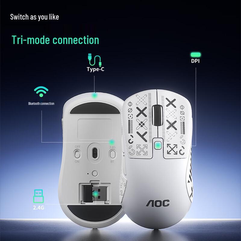 AOC GM210 Rechargeable Tri-Mode Wireless Bluetooth Mouse