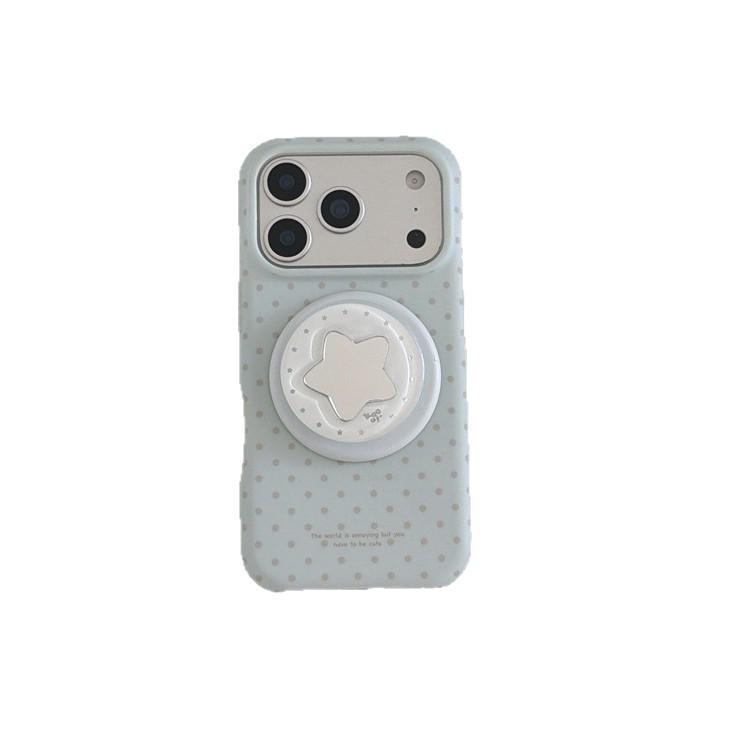 Korean Polka Dot Star Magnetic Stand Case for iPhone 17/16 Pro Max/15/14