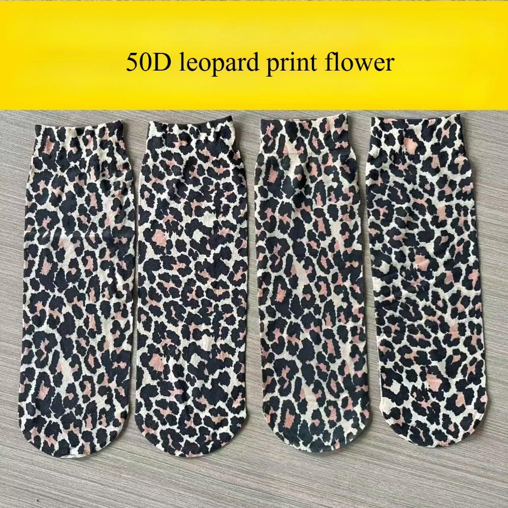 Leopard Large Flower Print Short Socks Summer Single Shoes Short Stockings High Elastic Comfortable Breathable Ultra-thin