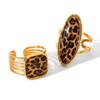 Trendy Leopard Print Stainless Steel Adjustable Ring for Women - 18k Gold Plated Titanium Fashion Jewelry Ring
