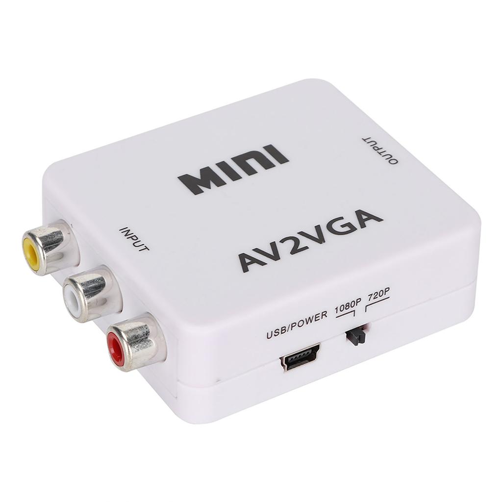 480P Mini Composite AV to VGA Adapter TV Set Top Box Audio Video Converter (White)