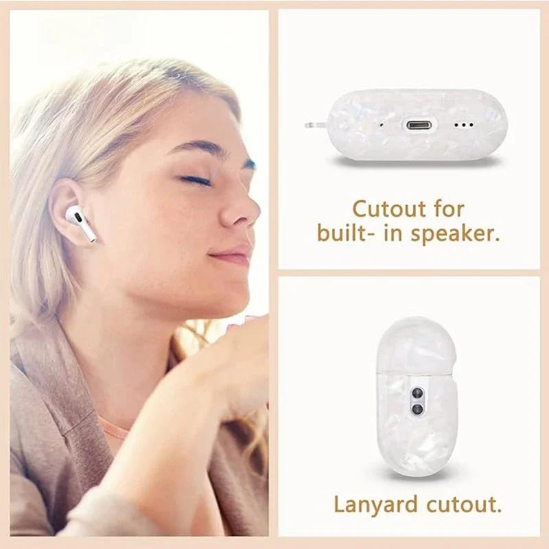 Funda Bonita para AirPod Ins Patrón de Concha Deslumbrante con Cadena de Muñeca de Perla Funda Bluetooth Inalámbrica Compatible con Funda AirPods Pro