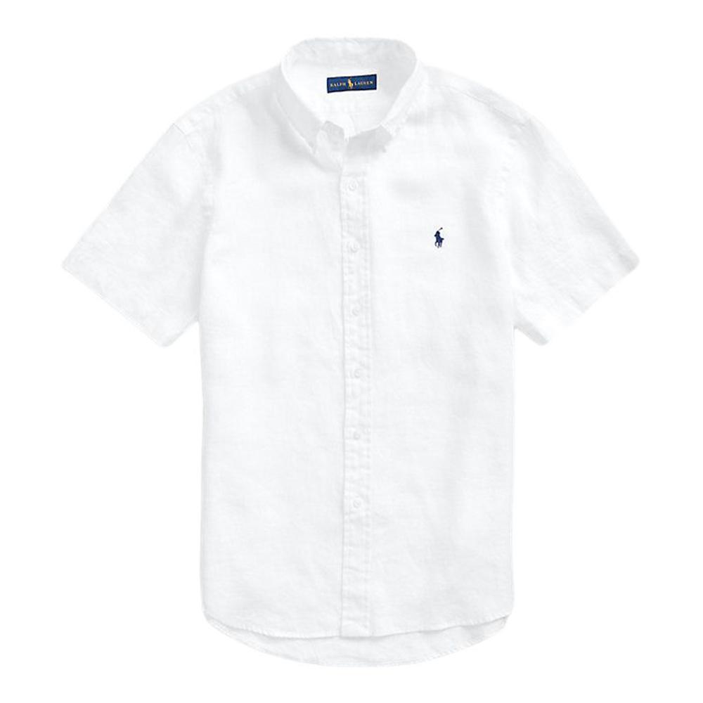 

Polo Ralph Lauren Однотонная рубашка с вышивкой логотипа, однобортная, с коротким рукавом, мужская, рубашки, белая, 710791757002 S
