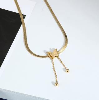 Stainless Steel Fashion Flat Snake Bkade Chain Butterfly Tassel Pendant Necklace For Women Jewelry Accessories