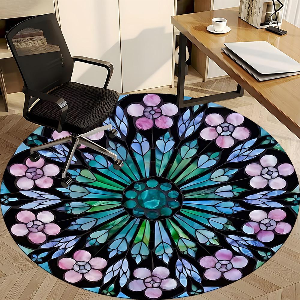 1pc Stained Glass Mandala Chair Carpet for Office Non-Slip, Machine Washable Rug for Office, Room - Holiday Decor, Machine Made Yy251016167